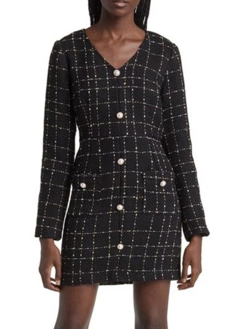 ZOE & CLAIRE Women's Long Sleeve Tweed Mini Dress Size S In Black
